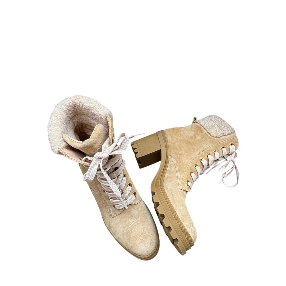 Veronica Beard Westport Suede Water-Resistant Hiker Boots Desert Sand 10M